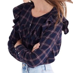 Madewell Plaid Ruffle Yolk Top